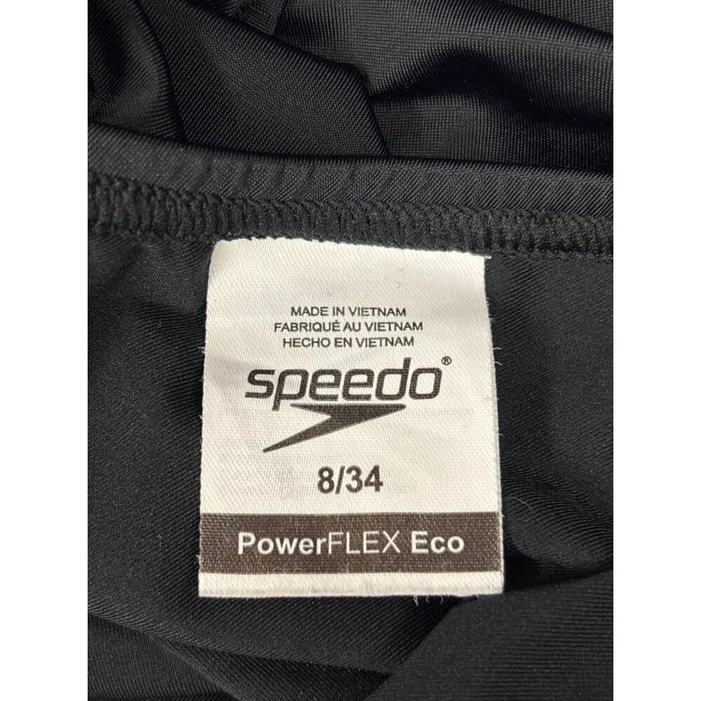 Speedo Womens PowerFlex Eco Black One-Piece Swimsuit Size 8/34